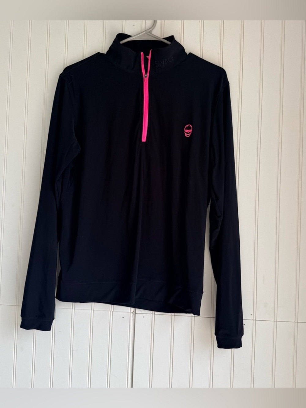 Swag Size S Golf Drop 2.0 Skull Quarter-Zip Sweater In Black Neon Pink
